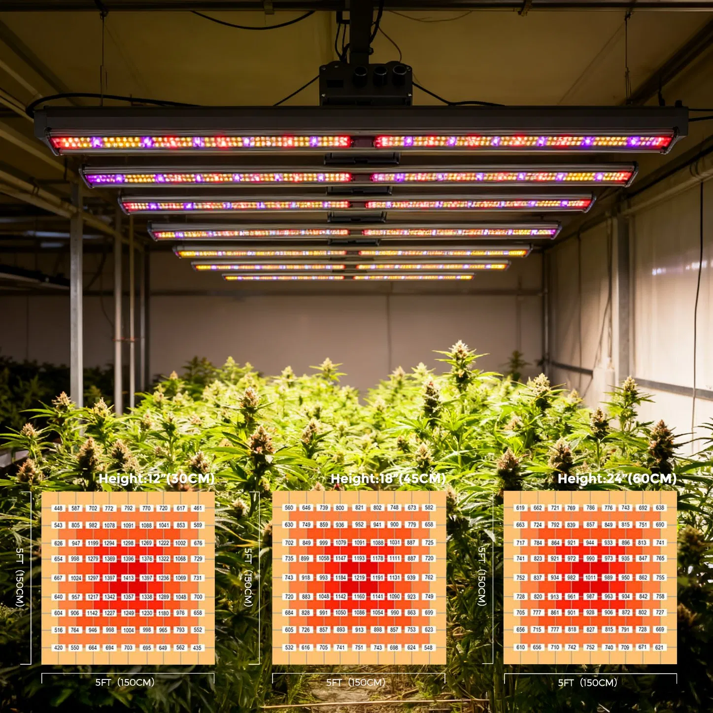 1100W Commercial LED Grow Light with 10 Bars, 0-10V &amp; Rj14 Dimming, Full Spectrum with UV &amp; IR for Greenhouse Cultivation