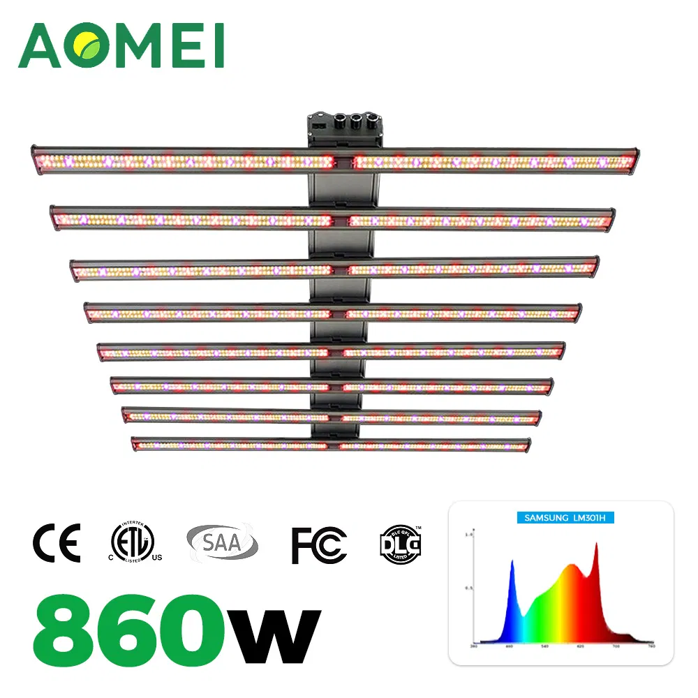 860W Full Spectrum+UV+IR 8bars 2-Channel Dimmable Detachable LED Grow Light for Medicinal Herbs Seeds Plant Growth