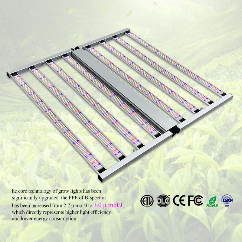 3μMol/J Plant Lamp Greenhouse Dimmable 8 Bar LED Commercial Grow Light Full Spectrum 800W for Indoor
