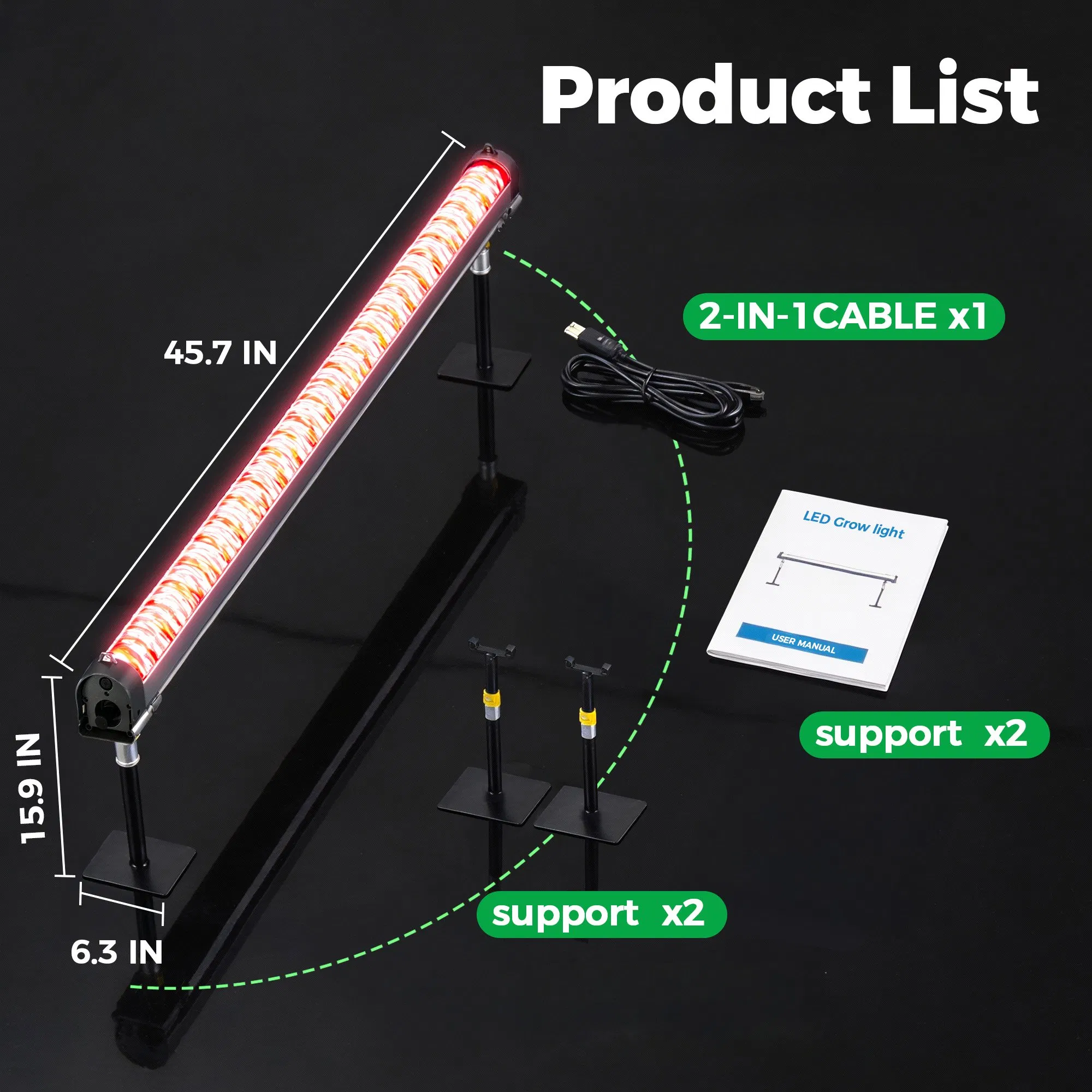 Wide-Angle LED Grow Light for Greenhouse Supplemental Lighting, IP66, Blue Red Far-Red Spectrum