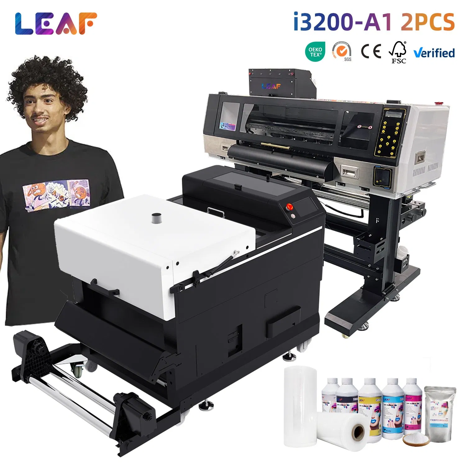 Leaf 60cm Dtf Printer Twin Epson I3200 Printheads - Industrial Stable Digital Printing Machine Auto Powder Shaker