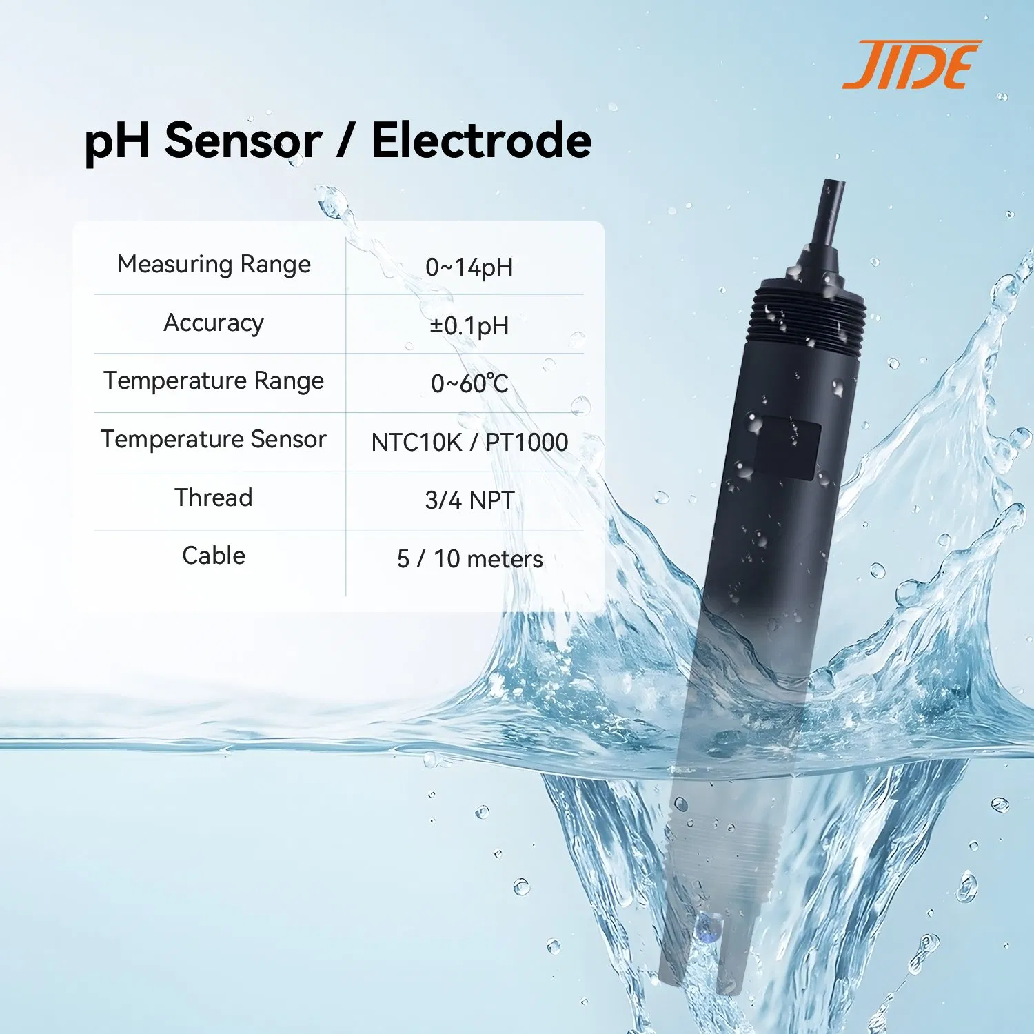 Blue Bulb Longer Lifespan Industrial Online pH Sensor with Ntc10K PT1000 Temperature Compensation for Sewage Treatment