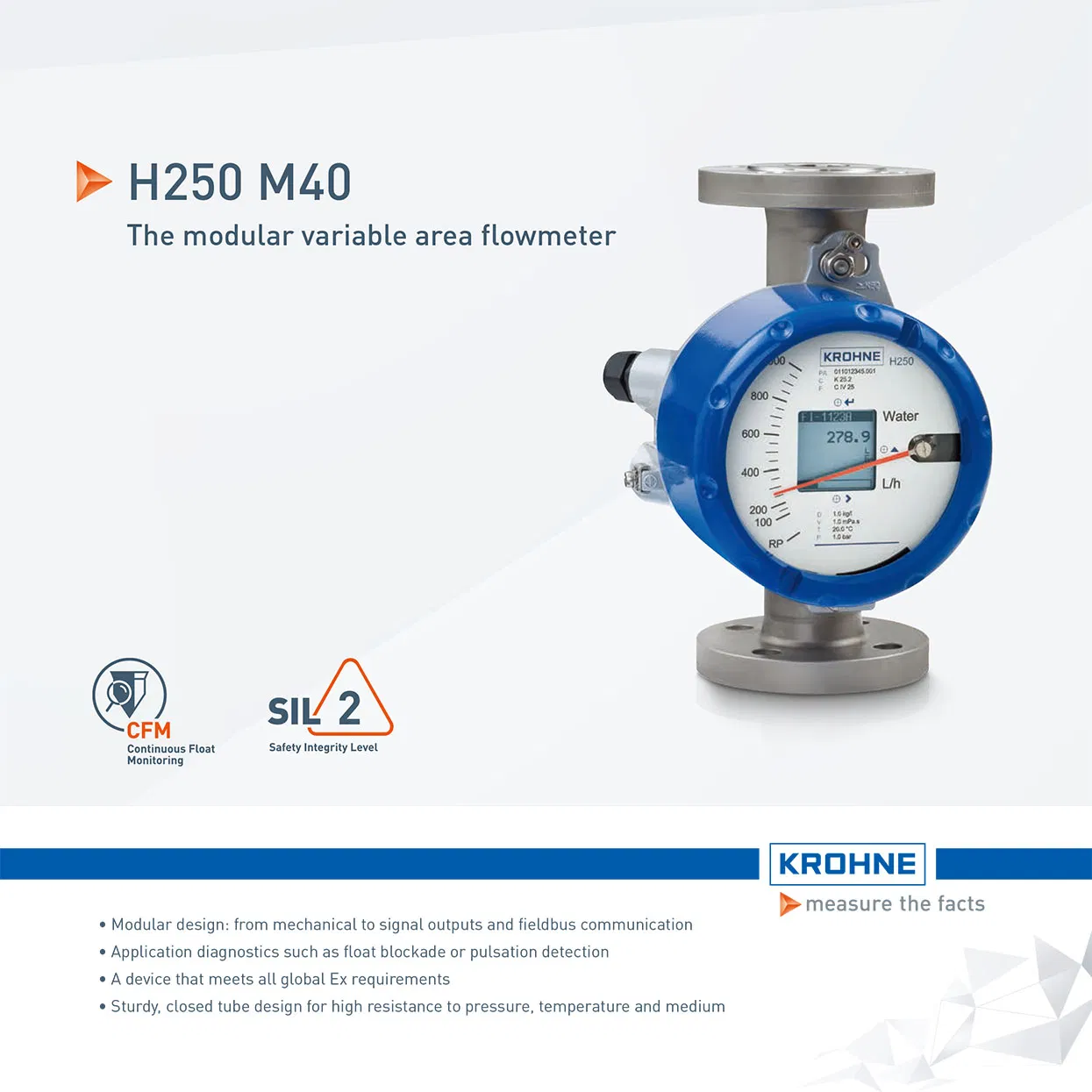 Krohne H250 M40 Metal Variable Area Flowmeter for Chemicals