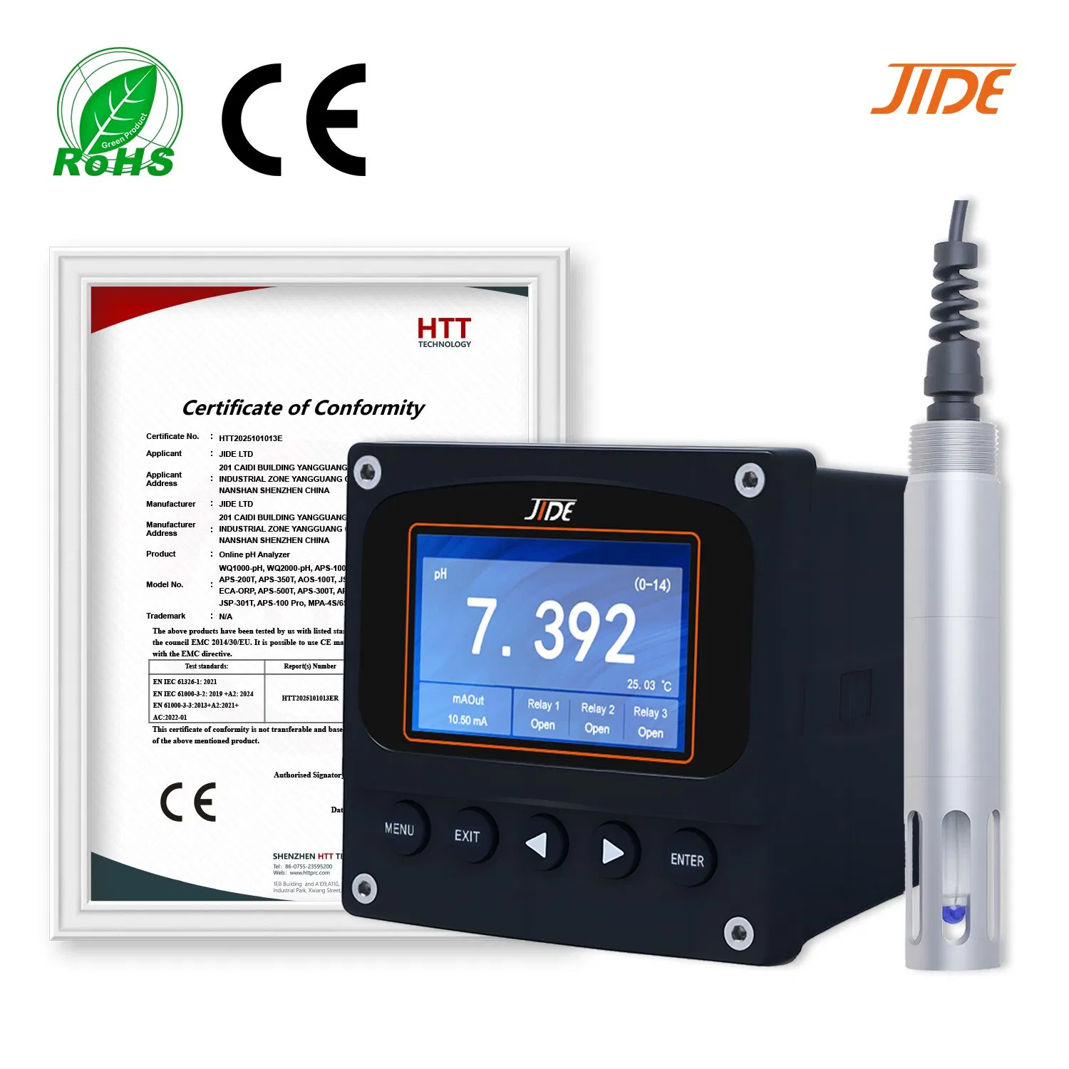 IP68 RS485 Output Digital Industrial Online pH Sensor Replaceable Probe for Wastewater Eca-pH