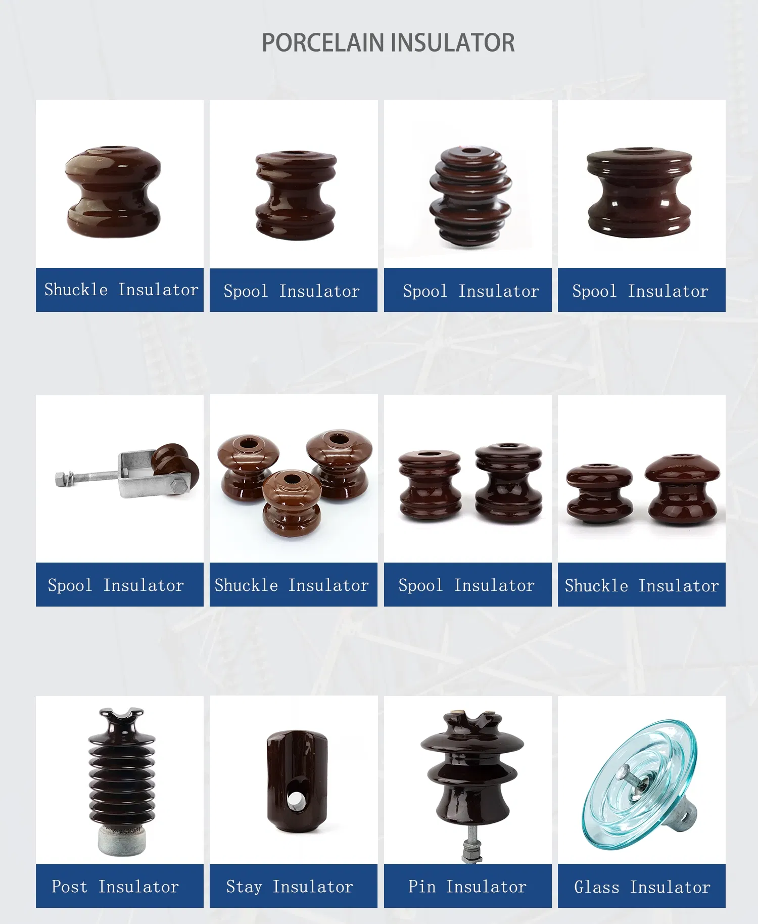 Accesorios de línea de polo de fábrica, aislador de porcelana para ajuste de línea aérea