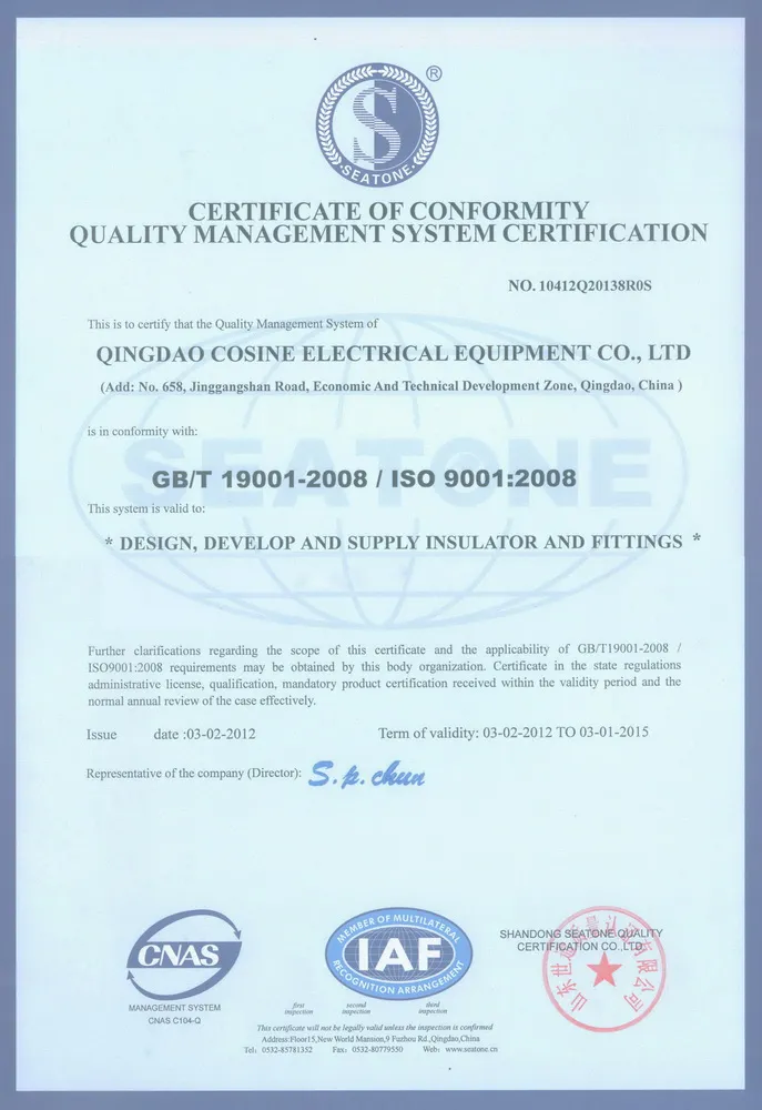 Certificado de calidad del aislante