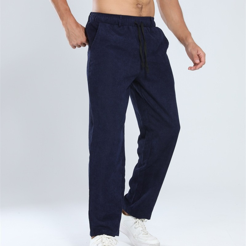 Men's Pants Custom Logo Plain Ribbed Casual Sports Straight Trousers Breathable Gym Workout Joggers
