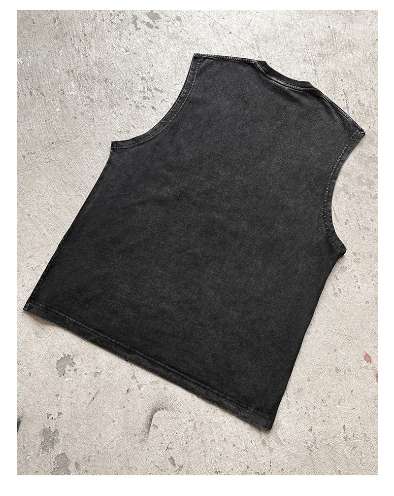 Vintage Washed Edge 250 Gsm Plus Size Men's Gym Clothing Grinding Plus Size Sleeveless Shirt and Tank Tops