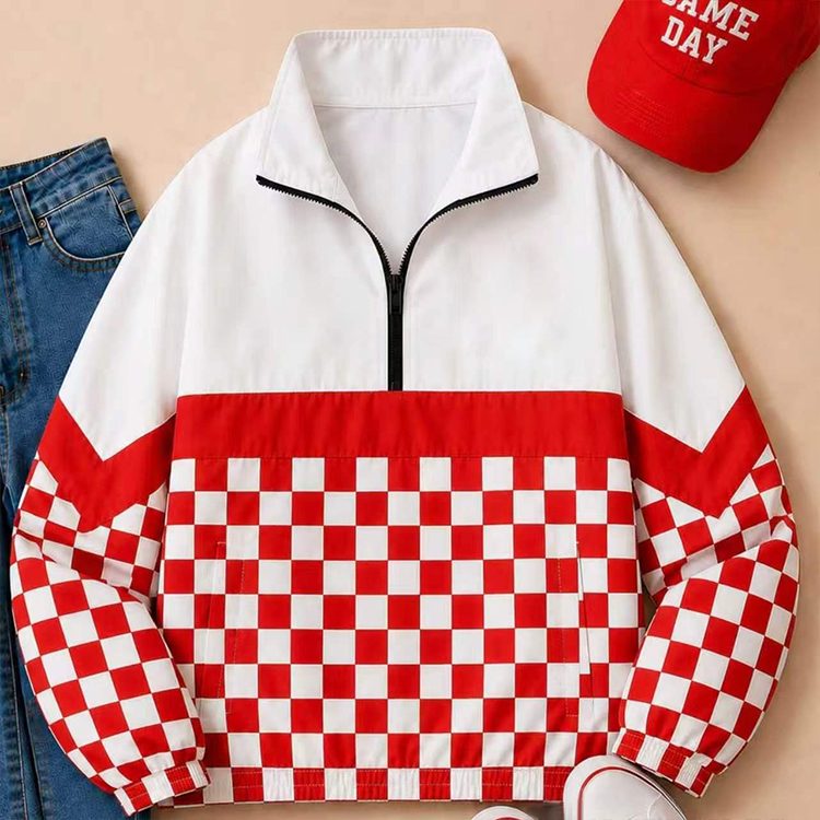 Winter Spring Oversized 100% Polyester 3D Digital Print Two Toned Windbreaker Quater Zipper Stand Collar Women Men's Jacket Coat
