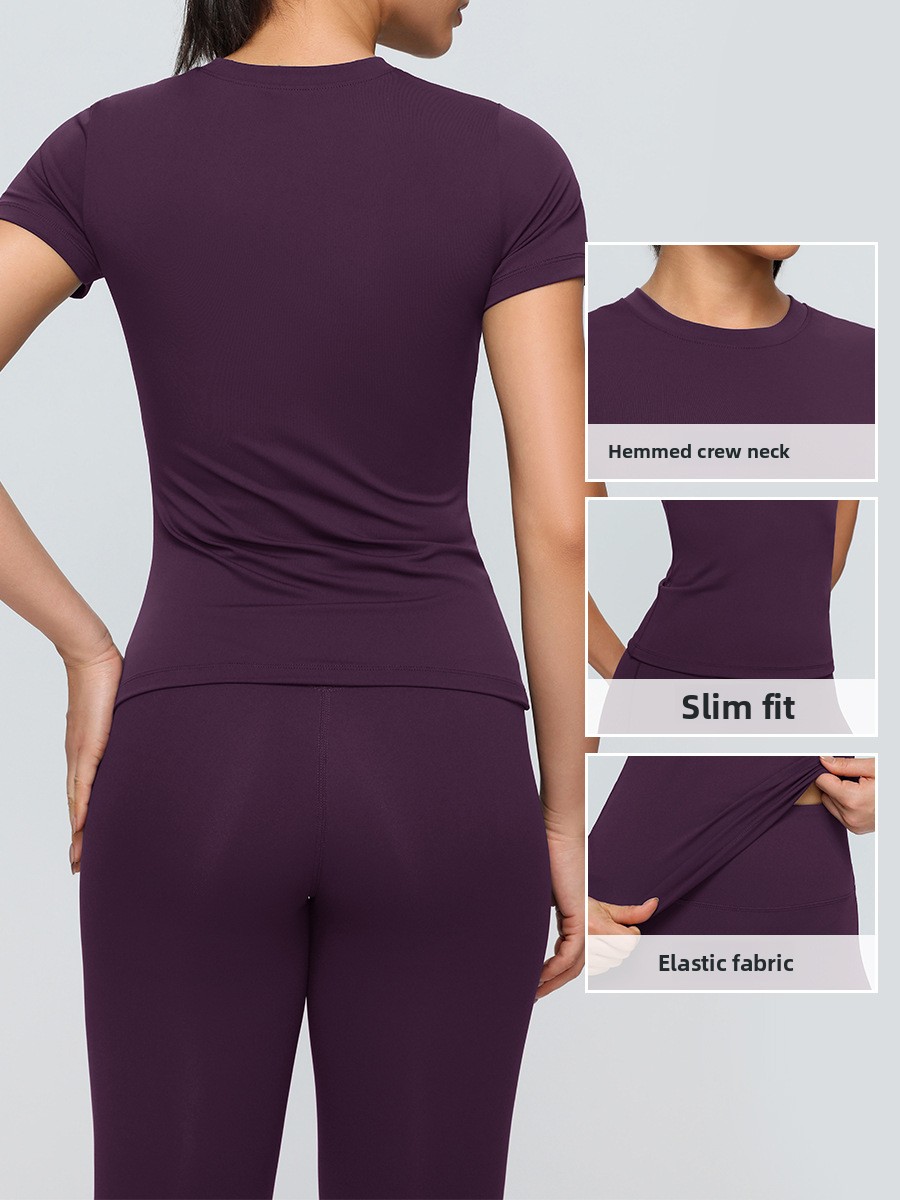 OEM Custom Women Short Sleeve Compression Comfortable Lightweight Breathable Yoga T Shirt Four-Way Stretch Gym Fitness Sports