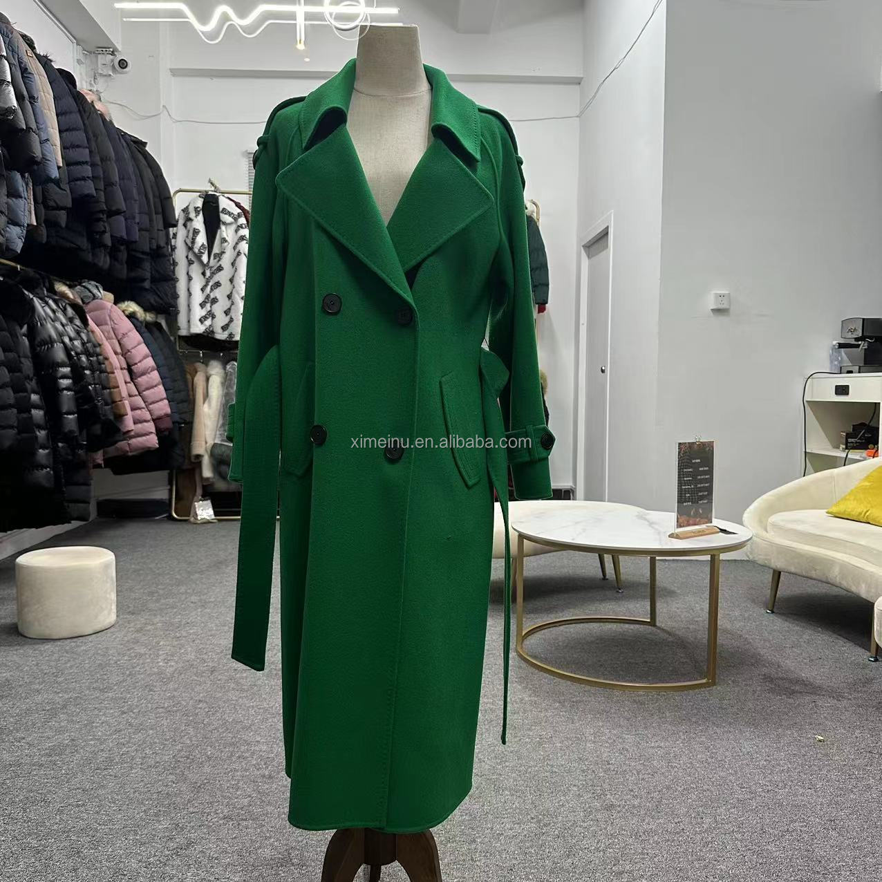 Women's Green Wool Coat Front View