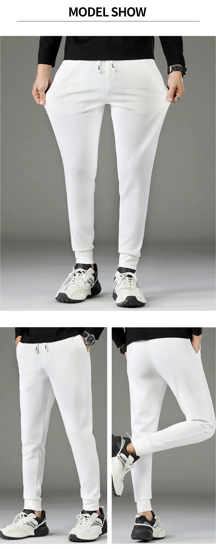 Casual Two Solid Colors Plain Jogger with Elasticated Trousers Foot Side Pocket Sports Trousers for Men