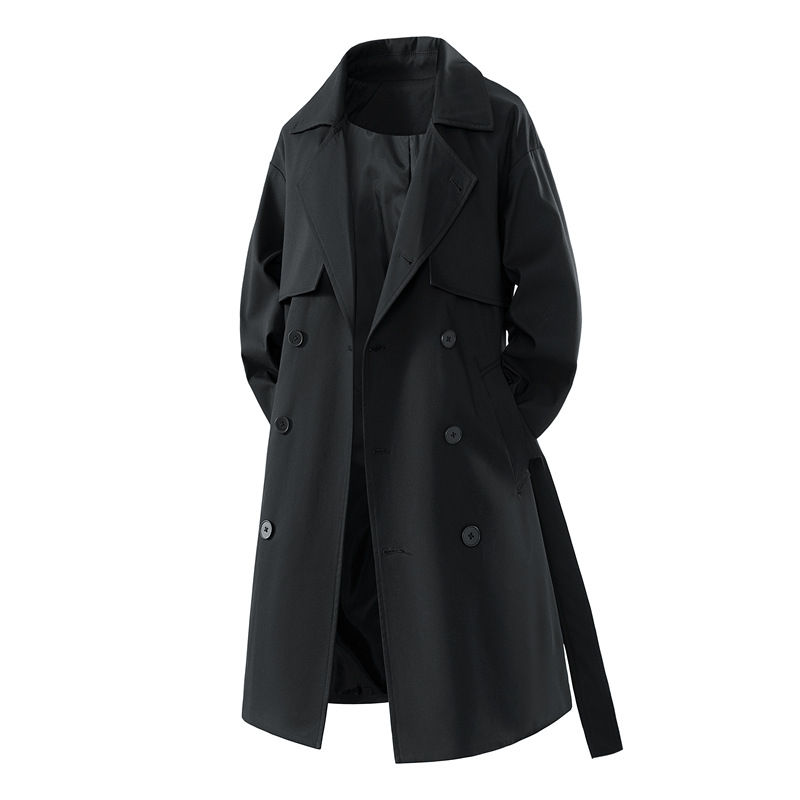 2025 Men's Balmacaan Coat Mid-Length Trench Coat Fashion Rivet Decor Oversized Lapel Collar Long Jacket Streetwear Wholesale