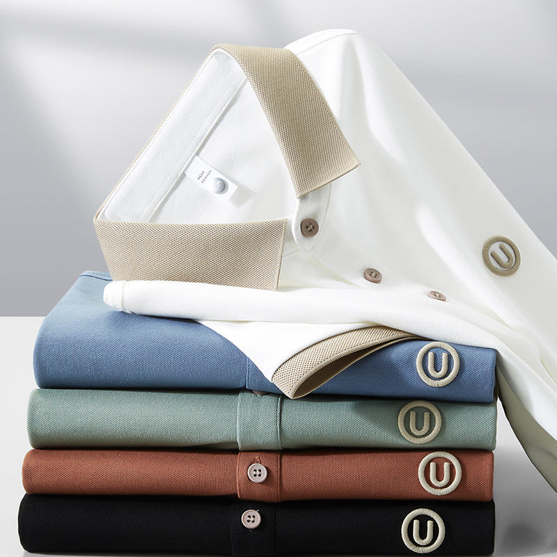 Men's High-End Slim Polo Shirt Business Casual Half-Sleeve Fashionable Embroidered Logo Breathable Knitted Polyester Top Group