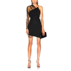 Mesh Transparent Sleeve One Shoulder Sexy Mini Dress