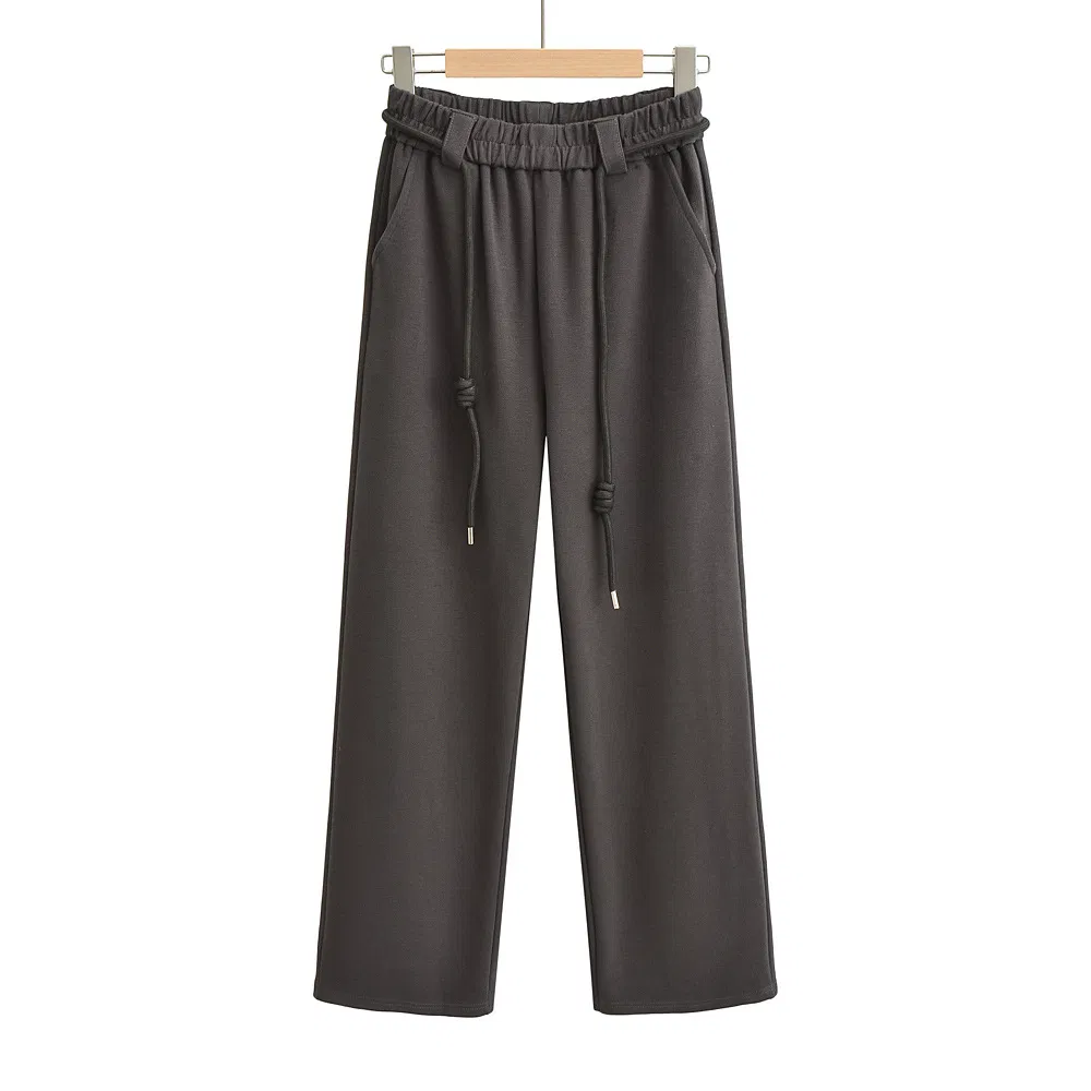 High Quality Wide Legs Ladies Sweatpants Waist Loop Drawstring Back Pocket Elastic Waistband Female Trousers Joggers Women