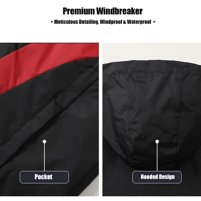 Custom Premium Breathable Windcoat Jacket Windproof &amp; Waterproof Rain Jacket with Hood Lightweight Windbreaker for Soccer
