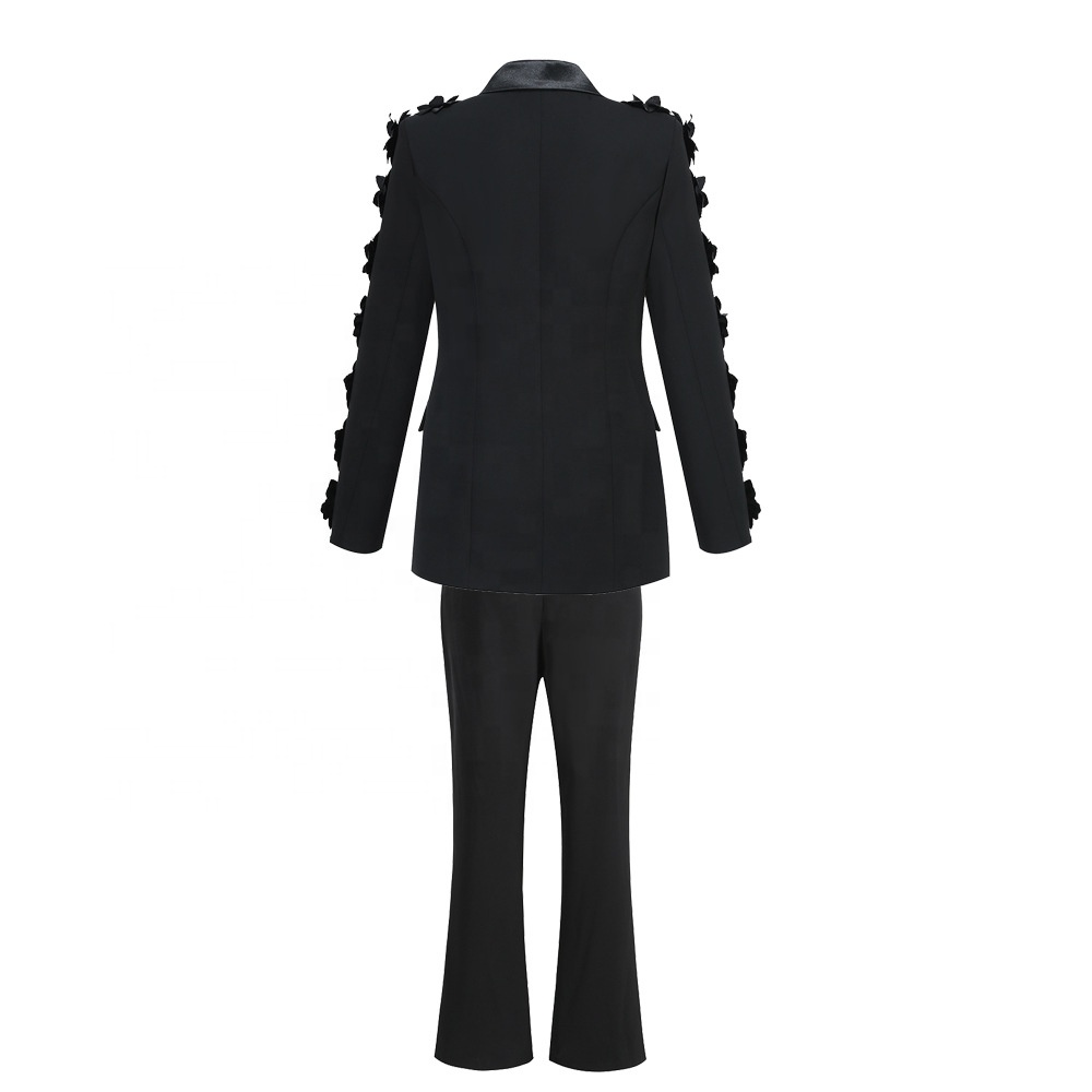 AIMEISI Unique Women Clothing Handmade Irregular Flower Decoration Suit 2 Piece Set Formal Women's Suits &amp; Blazers