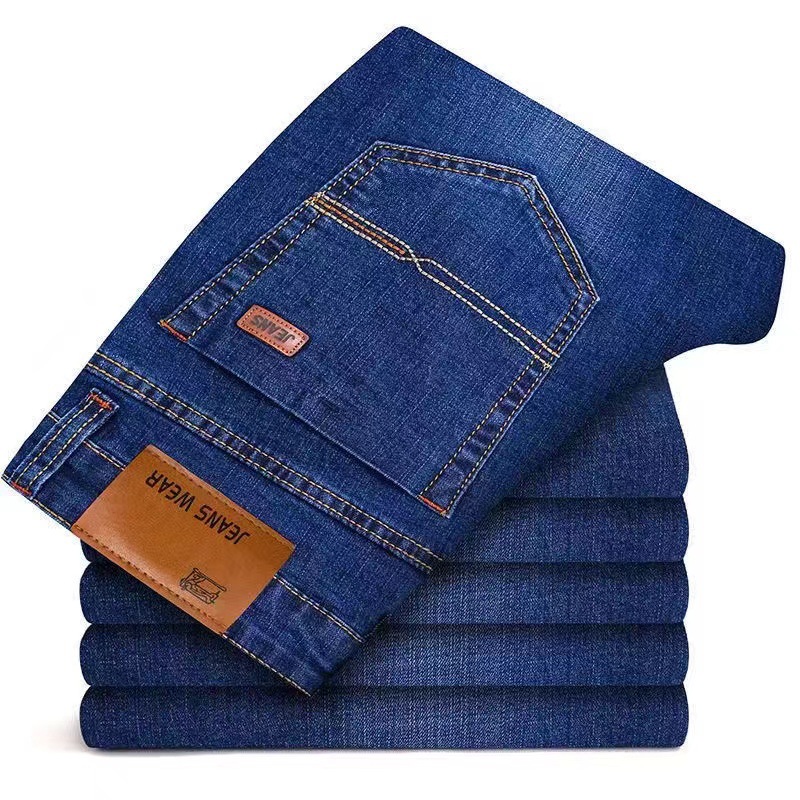 Jeans for Men, Multi-Color Optional, Slim Straight-Leg Business Casual, Retro V-Pocket Washed Denim TrousersJeans Hommes