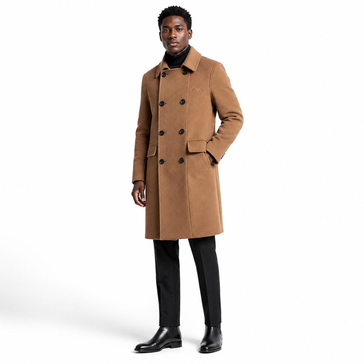 YIMENG Custom Double-Faced Cashmere Coat Men's Double-Breasted Korean Woolen Coat Black Winter Jacket Overcoat Men Clothing