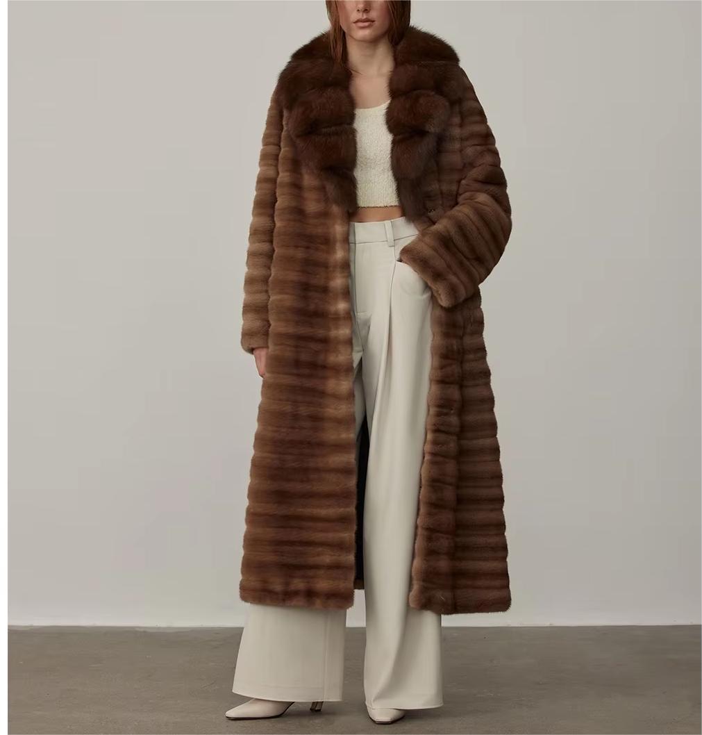 High Couture Full Craft Mink Overcoat Luxury Length Fur Winter Coat Sable Fur Sheared Mink Fur Real Coat