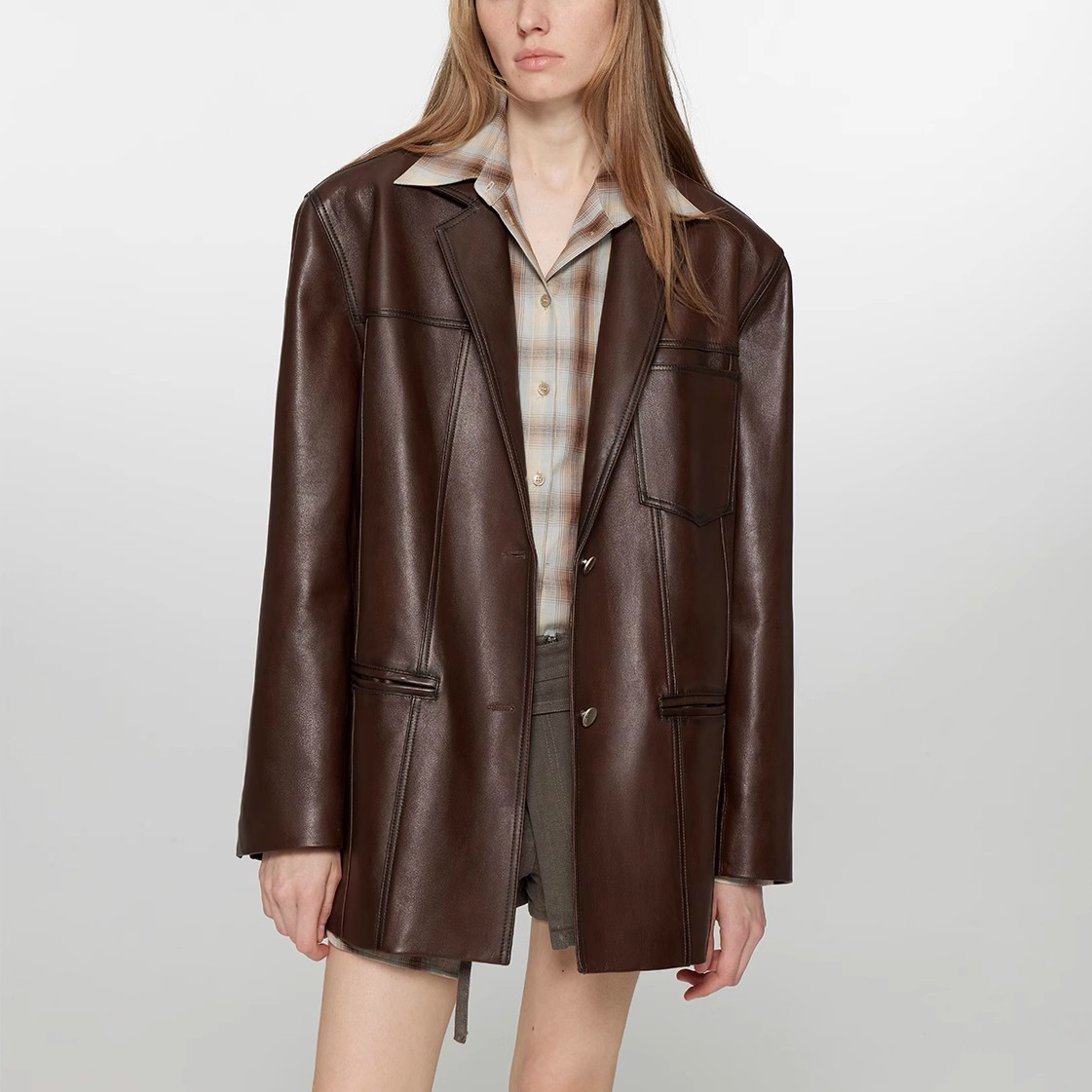Fashion Design Leather Suit Blazers Windproof Waterproof Minimalist Casual Outwear Women Leather Suit Blazers