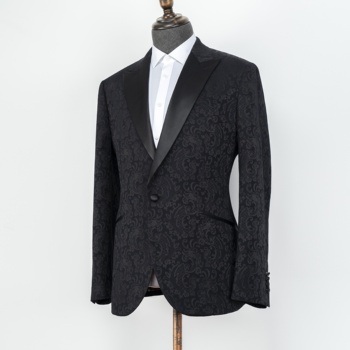 Made Custom Tailored Bespoke MTM High End Groom Men's Black Satin Jacquard Suits Tuxedo Formal Wedding Blazers for Groom