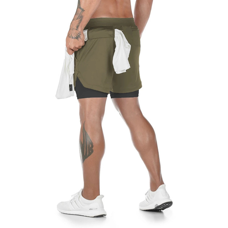 Running Breathable Men 2 in 1 Layers Sports Track Tissue Workout High Waist Gym Shorts With Pockets