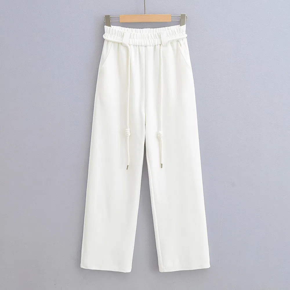 High Quality Wide Legs Ladies Sweatpants Waist Loop Drawstring Back Pocket Elastic Waistband Female Trousers Joggers Women