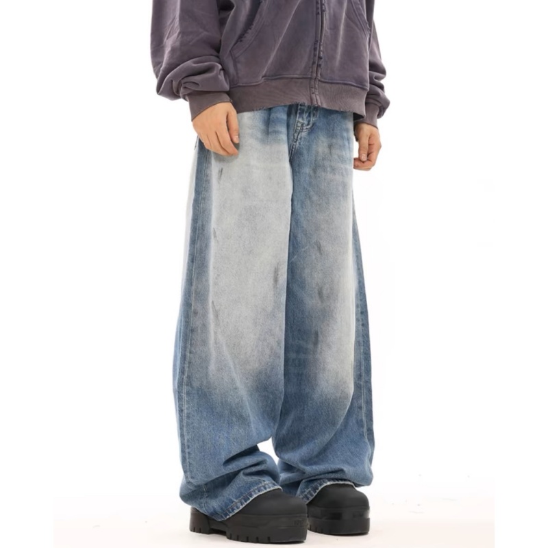 Pants Customer Wash Dirty Jeans Straight Leg Cargo Wholesale Boyfriend Jeans Men's Hip Hop Mid Waist Denim Jeans