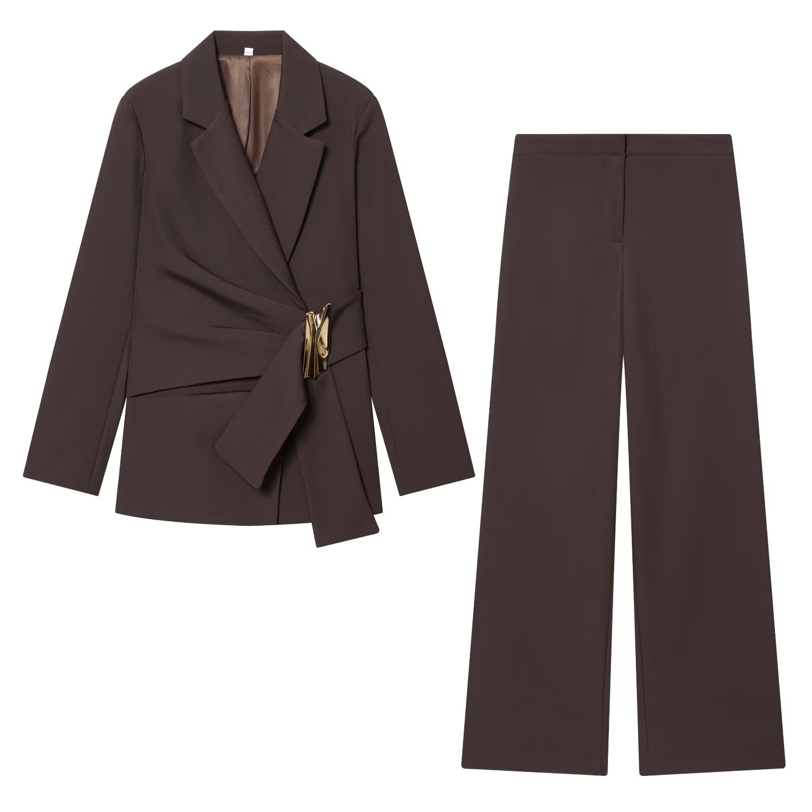 PB&amp;ZA Womens 2026 Winter Collection Buckle-Embellished Velour Anti-Wrinkle Full Length Full Sleeve Blazer Suits &amp; Blazers