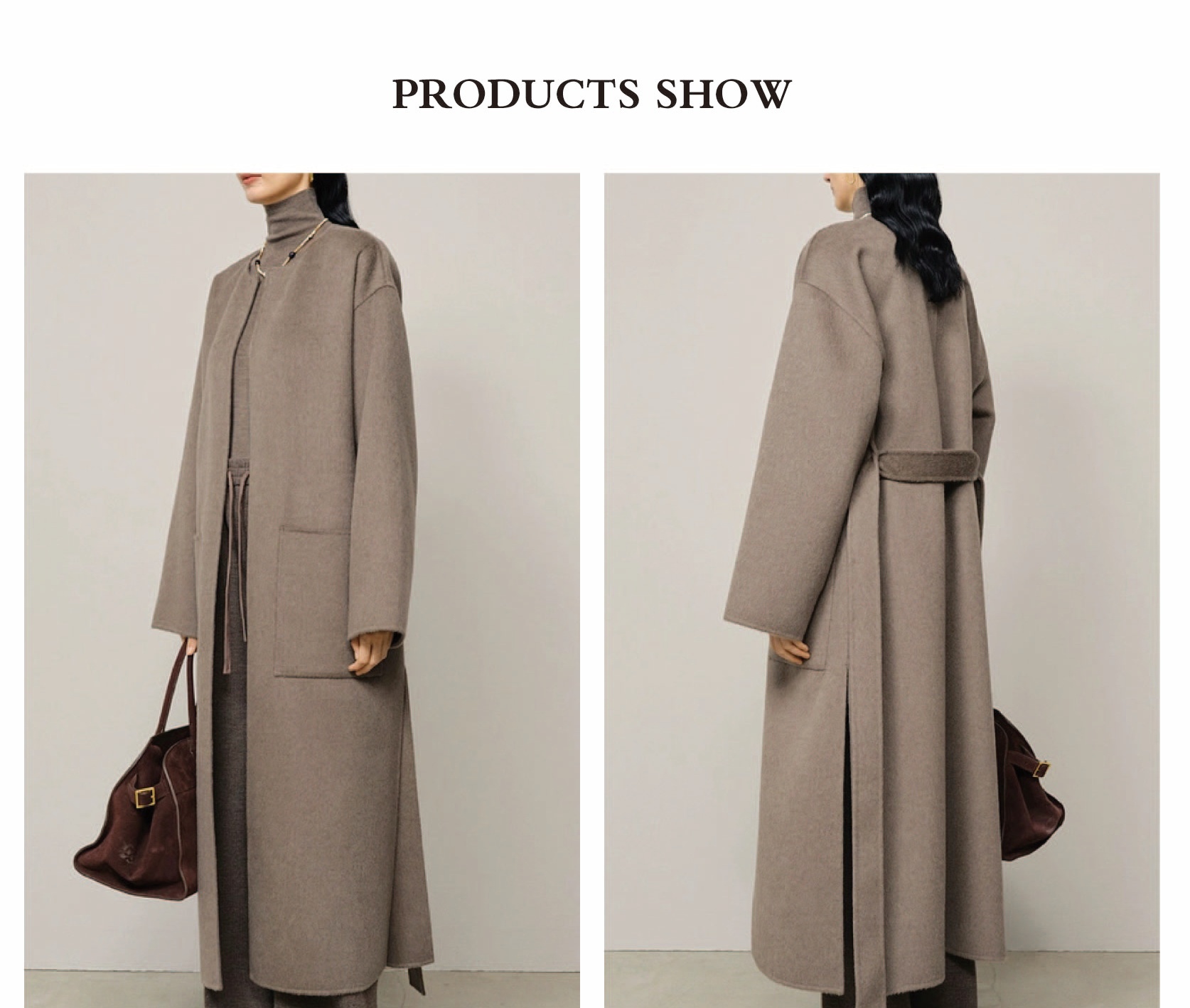 Women's Fashion Outerwear Long Winter Coat with Alpaca Woolen Fur Casual Overcoat