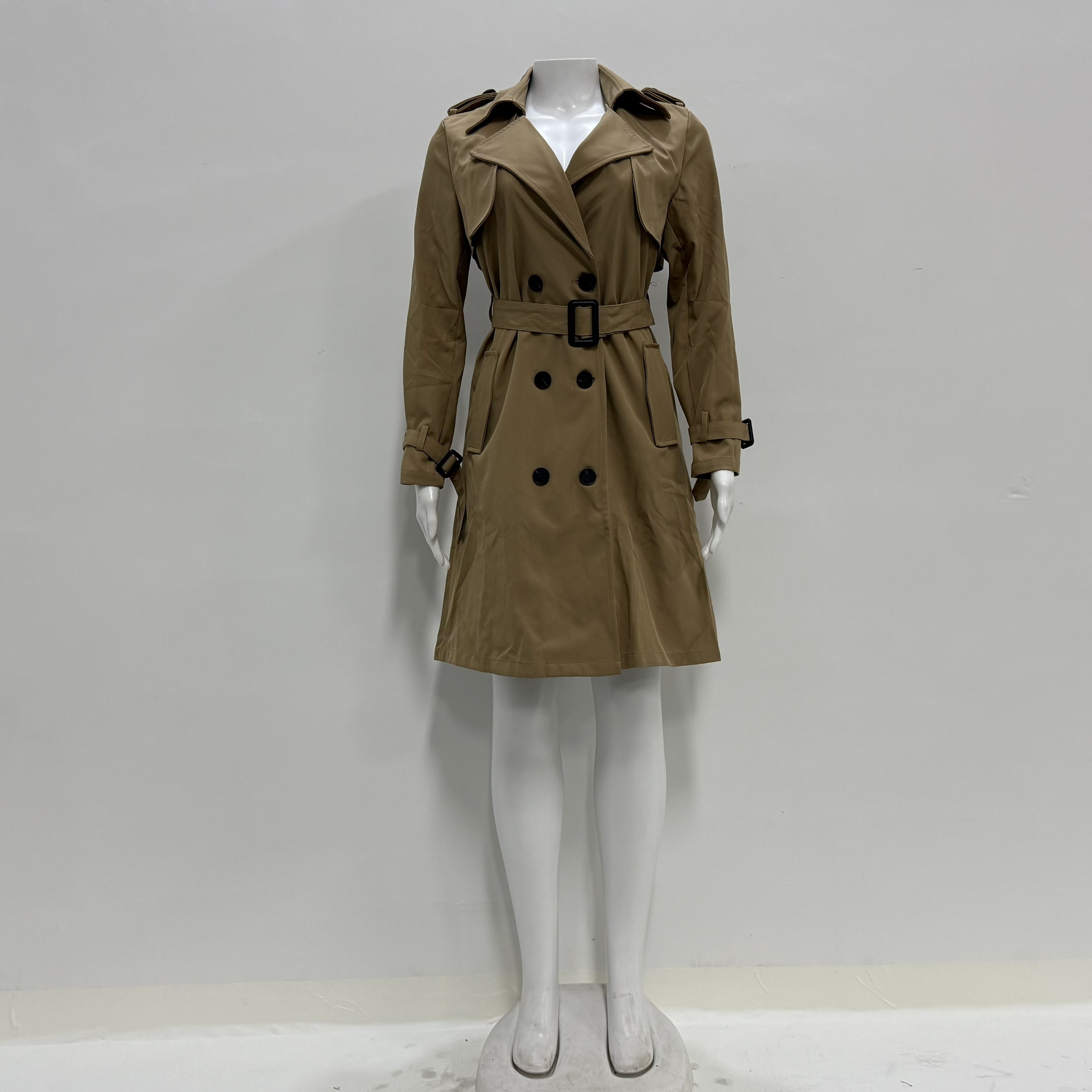 Elegant Women's Long Midi Trench Coats Winter Casual Woven Horn Button Closure Polyester Lining Hot Selling Overcoat