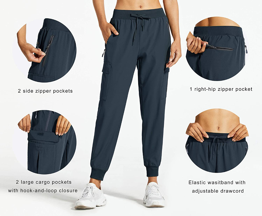 Womens Recycled Eco-Friendly Cargo Jogger Lightweight Quick Dry Hiking Stretching Pants Athletic Workout Lounge Casual Outdoor Water Repellent Jogger