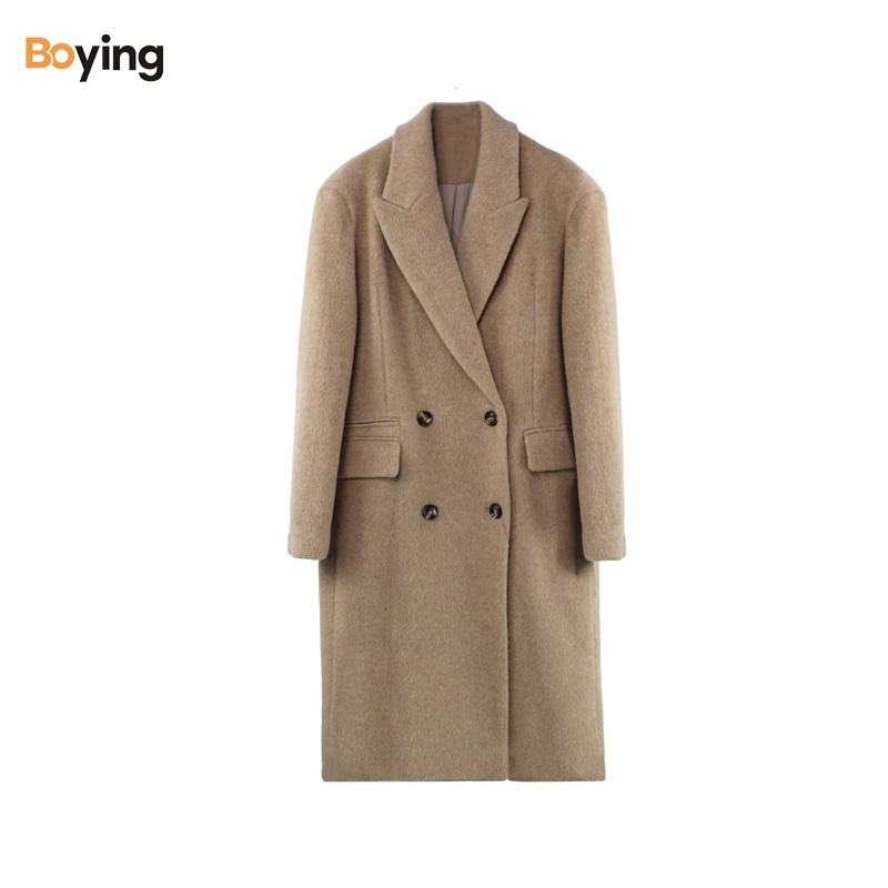 Boying 2026 New Style Women's Casual Wool Trench Jacket Double-Breasted Long Length Double-Faced Felt Fabric Hot Sale Coat