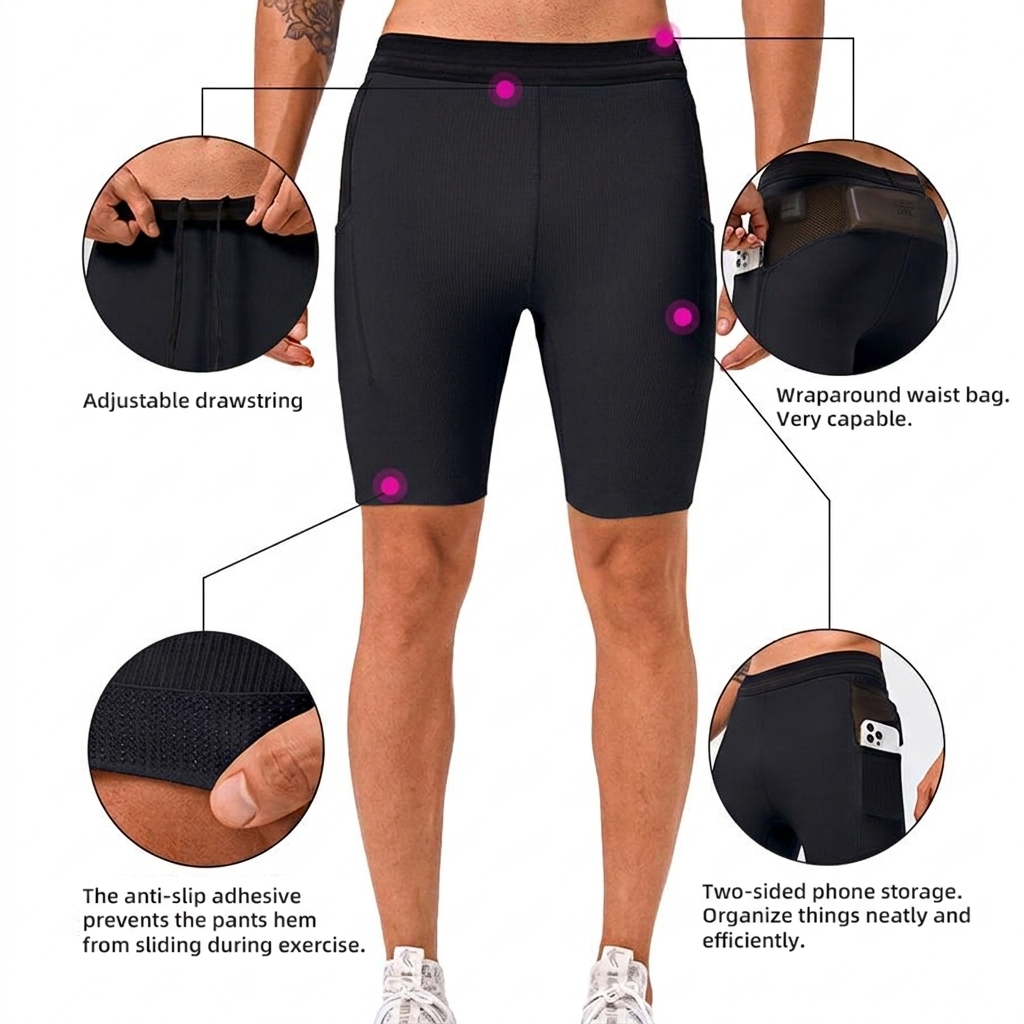 Men Compression Leggings Quick Dry Basketball Running Tights Knee Length Skinny Fit Gym Workout Sports Pants With Pocket