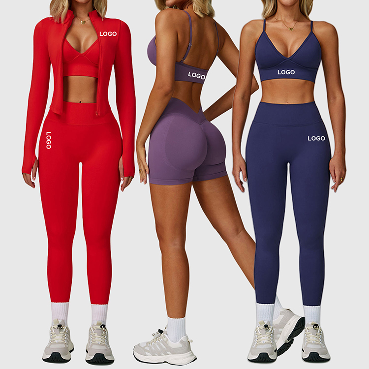 Wholesale Sportswear Active Wear Jacket Plus Size Seamless Gym Clothes Workout Yoga Leggings and Bra Sets for Women