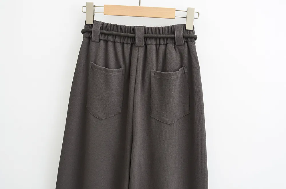 High Quality Wide Legs Ladies Sweatpants Waist Loop Drawstring Back Pocket Elastic Waistband Female Trousers Joggers Women