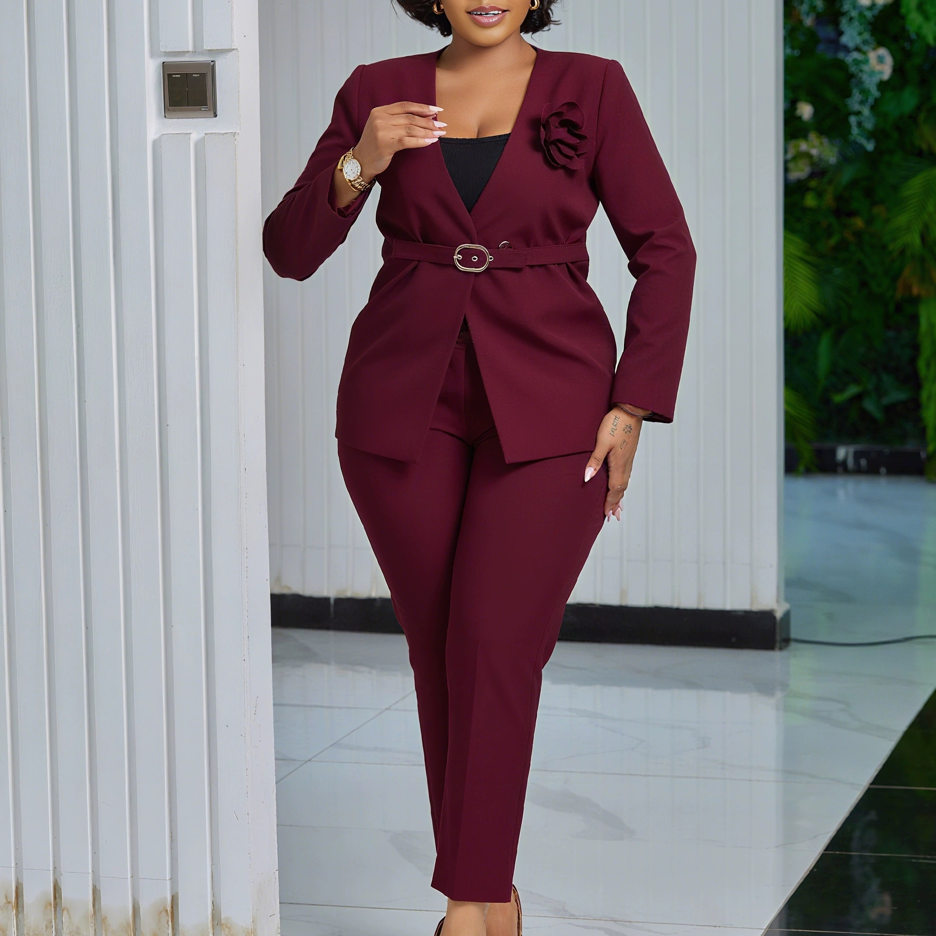 African Trendy Casual Blazers Ladies Women Suits &amp; Tuxedo Two Piece Pants Set Women Suits Office Formal Ladies Suits With Belt