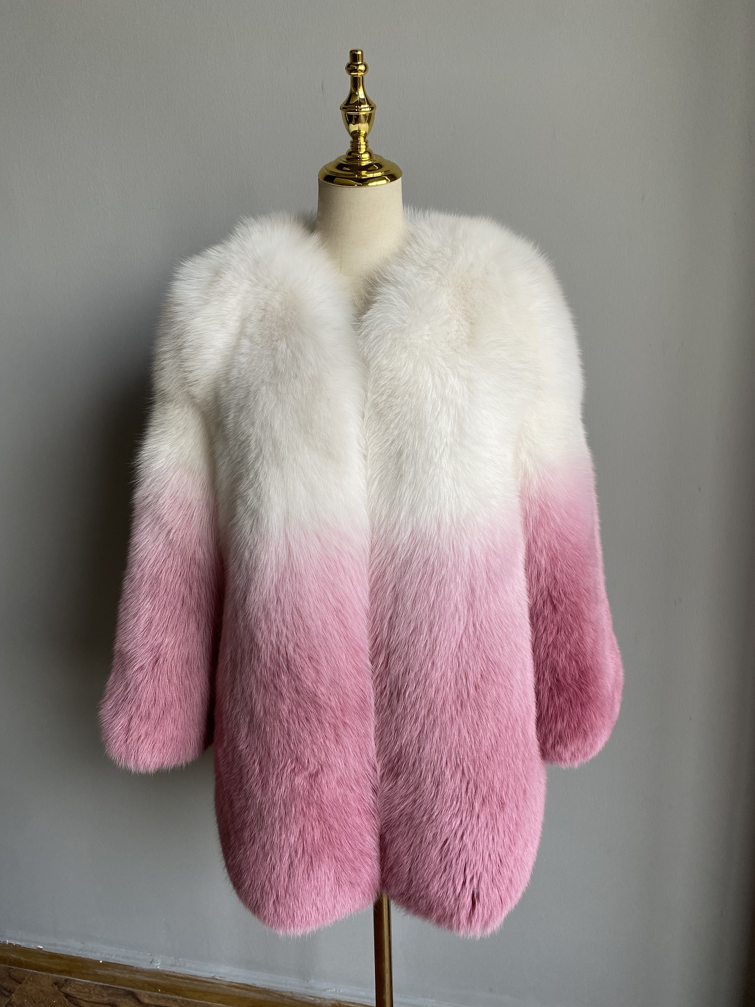 YY21105 New Arrival Fashion Full Pelt Real Natural Fox Fur Overcoat Real Fur Gradient Coats