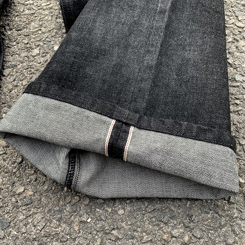 EDGE DENIM Black Custom Wide Leg Baggy Fit Japanese Selvedge Raw Denim Jeans Men
