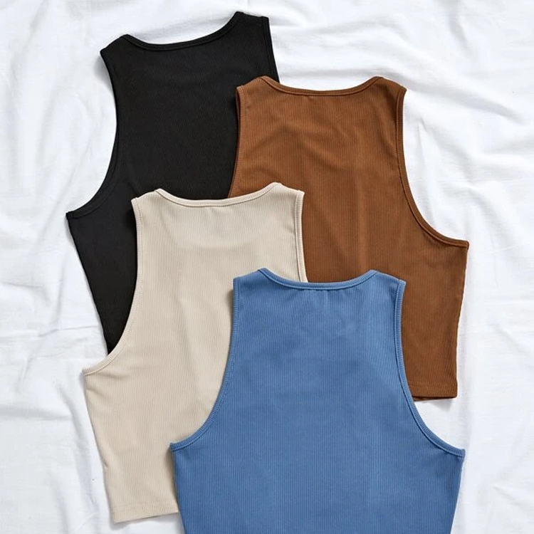 Wholesale Basic Tops for Women Slim Fit Knit Fitness Crop Top Femme Custom Logo Sleeveless Tank Top Ladies
