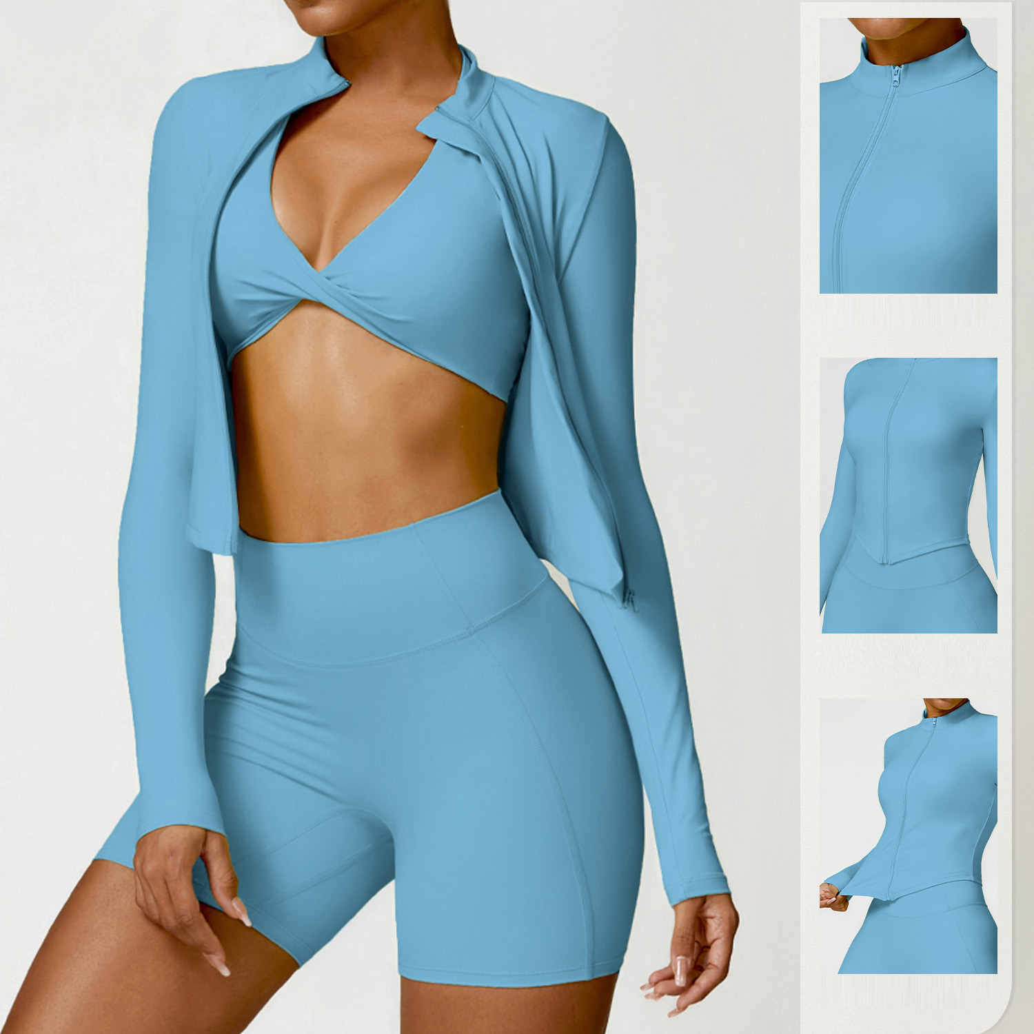 Wholesale Custom Fitness Wear Yoga Sets Gym Workout Clothes Athletic Suits Sports Bra Jacket High Waist Leggings Set For Women