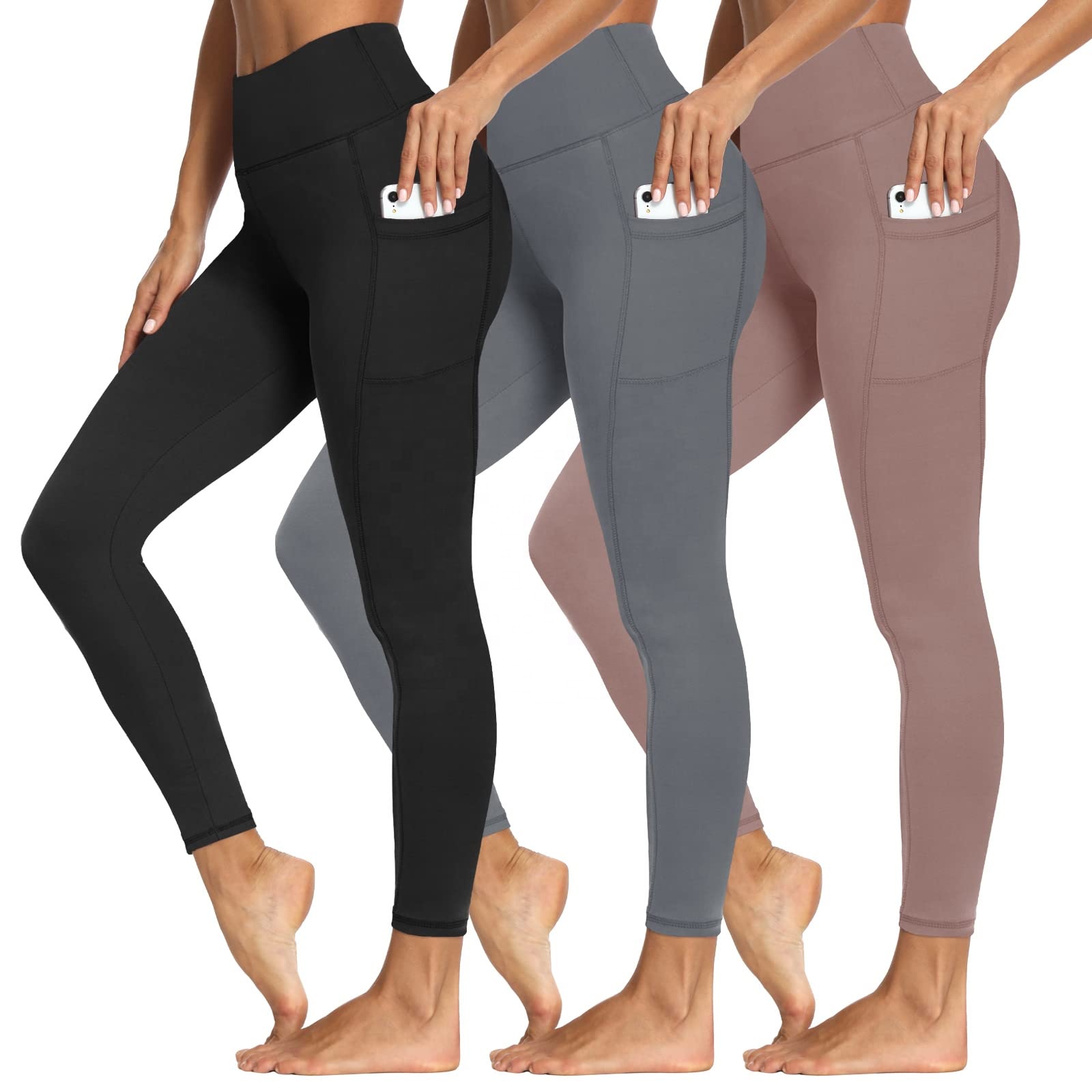 Wholesale Custom High Waisted Sports Workout Yoga Pants Leggings for Women Soft Polyester Gym Fitness Leggings With Pocket
