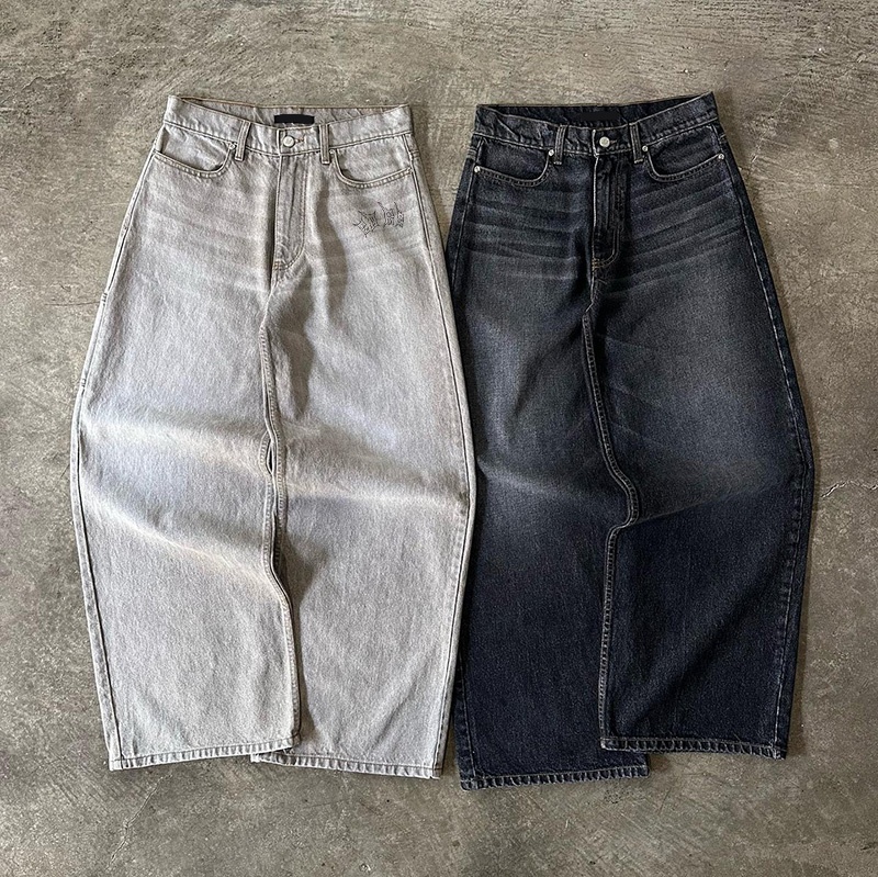 EDGE DENIM Manufacturer Custom Streetwear Vintage Acid Wash Stone Wash Wide Leg Baggy Jeans Men
