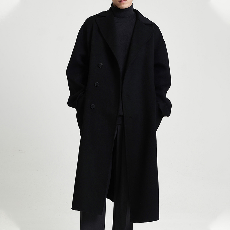 Weshallo Winter Single Breasted Long Woolen Coats Luxury 100% Wool Trench Coat for Men