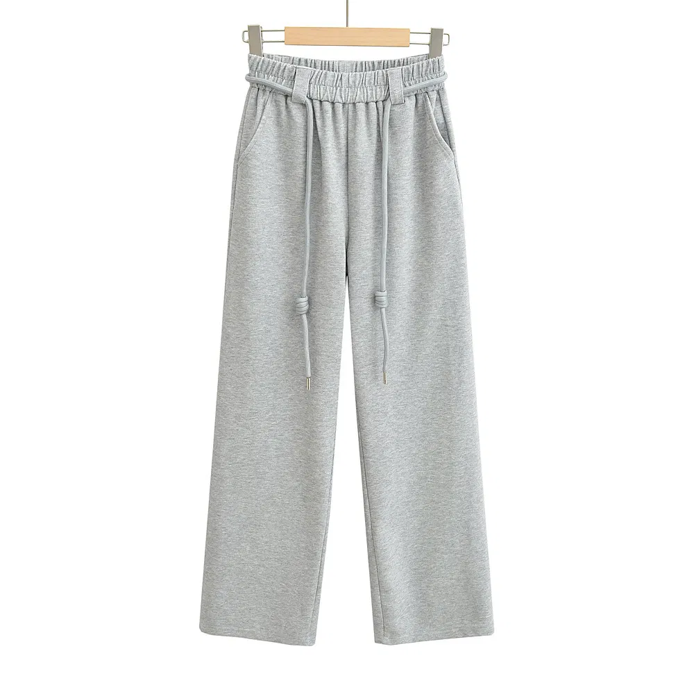 High Quality Wide Legs Ladies Sweatpants Waist Loop Drawstring Back Pocket Elastic Waistband Female Trousers Joggers Women