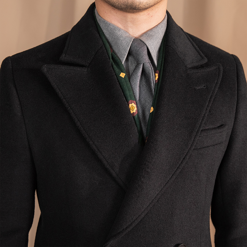 Gentry Woolen Double-Breasted Mid-Length Coat Jacket British Italian Winter Style with Long Closure