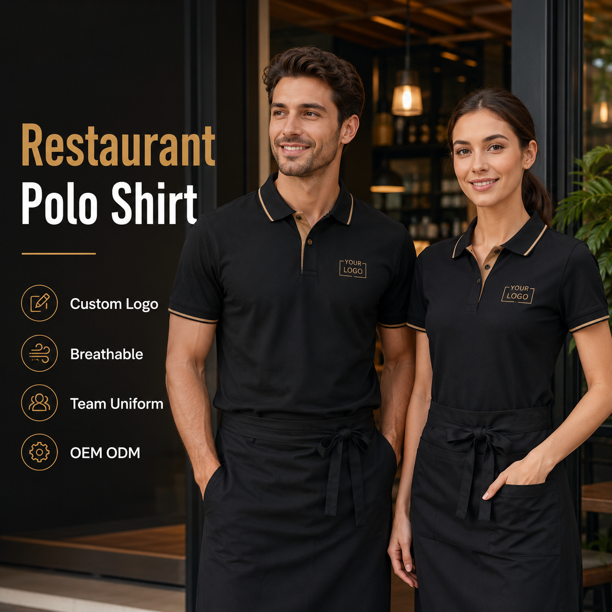 Restaurant Polo Shirt Custom Logo Design OEM ODM Breathable Soft Touch Team Uniform Workwear Top