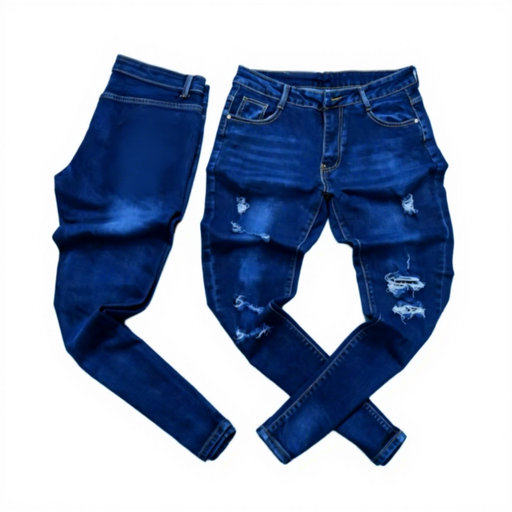 Men's Medium Wash Distressed Overalls High Eco-Friendly Slim Fit Denim Pants for Autumn/Winter/Summer Casual Daily Street Wear